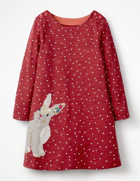 Spotty Animal Appliqué Dress - Bramble Red Rabbit Spotty Animal Appliqué Dress - Bramble Red Rabbit
