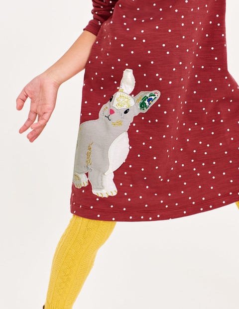 Spotty Animal Appliqué Dress - Bramble Red Rabbit Spotty Animal Appliqué Dress - Bramble Red Rabbit