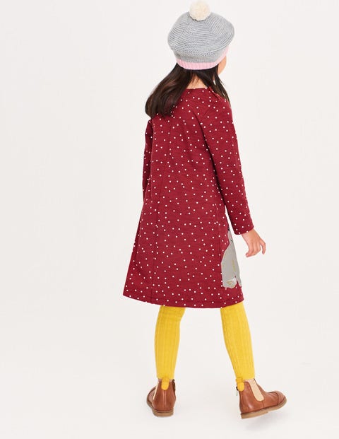 Spotty Animal Appliqué Dress - Bramble Red Rabbit Spotty Animal Appliqué Dress - Bramble Red Rabbit