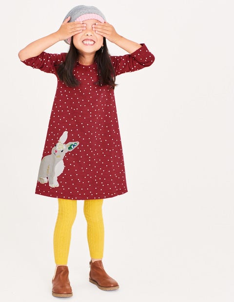 Spotty Animal Appliqué Dress - Bramble Red Rabbit Spotty Animal Appliqué Dress - Bramble Red Rabbit