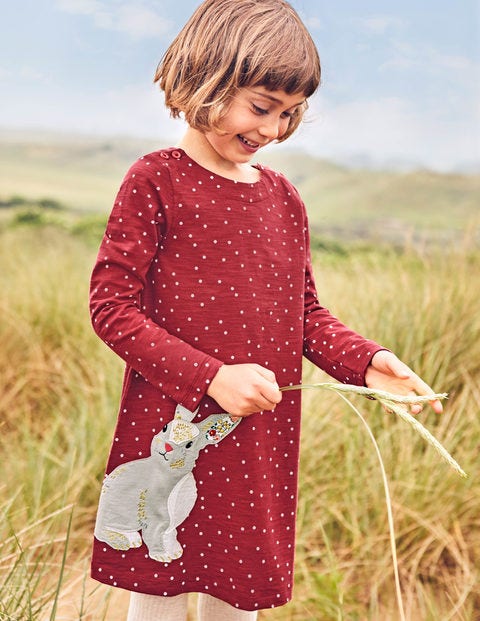Spotty Animal Appliqué Dress - Bramble Red Rabbit Spotty Animal Appliqué Dress - Bramble Red Rabbit