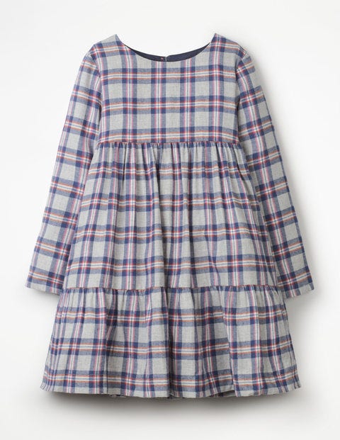 Embroidered Tiered Dress - Grey Marl Check Embroidered Tiered Dress - Grey Marl Check