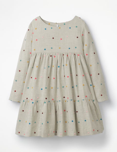 Embroidered Tiered Dress - Oatmeal Multi Spot Embroidered Tiered Dress - Oatmeal Multi Spot