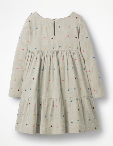 Embroidered Tiered Dress - Oatmeal Multi Spot Embroidered Tiered Dress - Oatmeal Multi Spot