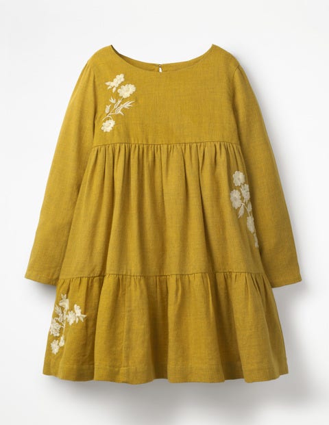 Embroidered Tiered Dress - Golden Glow Yellow Embroidered Tiered Dress - Golden Glow Yellow