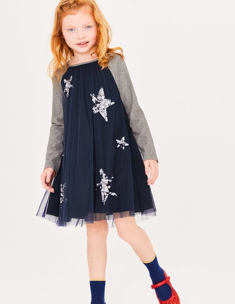 Sparkle Overlay Jersey Dress - School Navy Sparkle Overlay Jersey Dress - School Navy