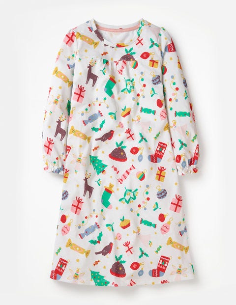 Printed Nightgown - Ivory Festive Fun Printed Nightgown - Ivory Festive Fun