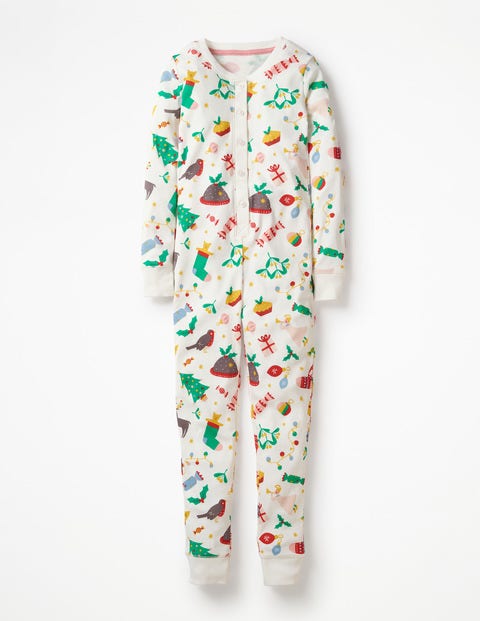 Cosy All-In-One Pajamas - Ivory Festive Fun Cosy All-In-One Pajamas - Ivory Festive Fun
