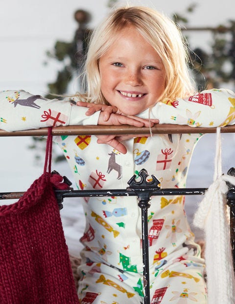 Cosy All-In-One Pajamas - Ivory Festive Fun Cosy All-In-One Pajamas - Ivory Festive Fun