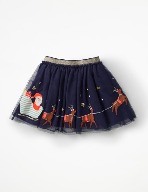 Appliqué Tulle Skirt - Prussian Blue Sleigh Scene Appliqué Tulle Skirt - Prussian Blue Sleigh Scene