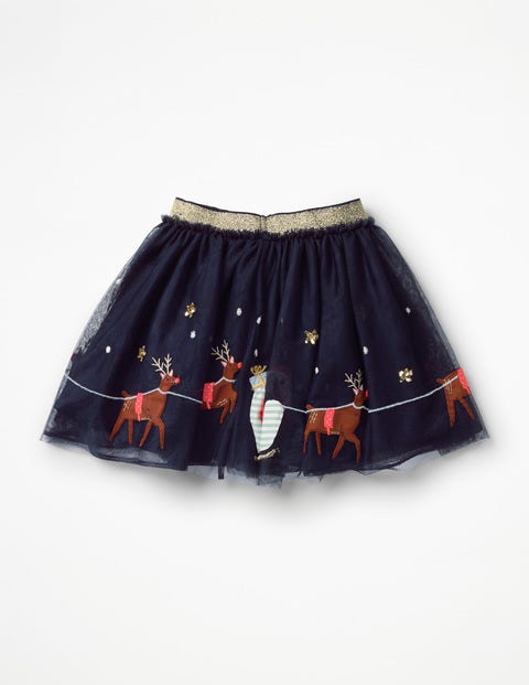 Appliqué Tulle Skirt - Prussian Blue Sleigh Scene Appliqué Tulle Skirt - Prussian Blue Sleigh Scene