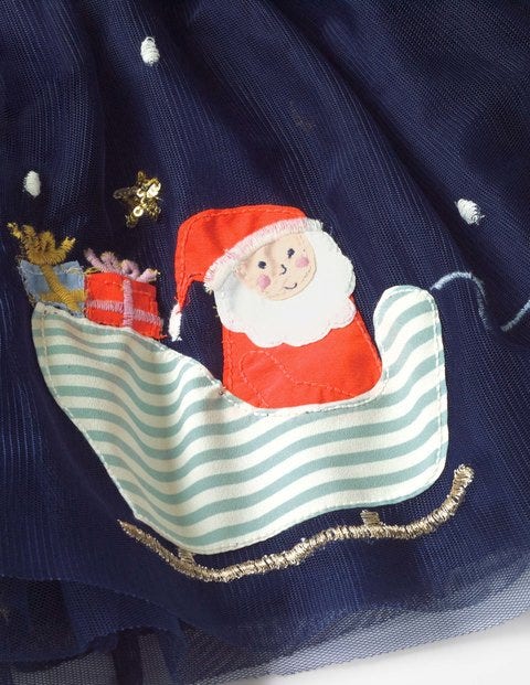 Appliqué Tulle Skirt - Prussian Blue Sleigh Scene Appliqué Tulle Skirt - Prussian Blue Sleigh Scene