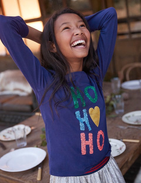 Festive Sequin T-Shirt - Prussian Blue HO HO HO Festive Sequin T-Shirt - Prussian Blue HO HO HO