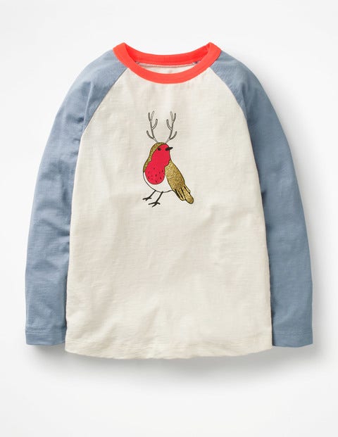 Festive Raglan T-Shirt - Ecru/Boathouse Blue Robin Festive Raglan T-Shirt - Ecru/Boathouse Blue Robin