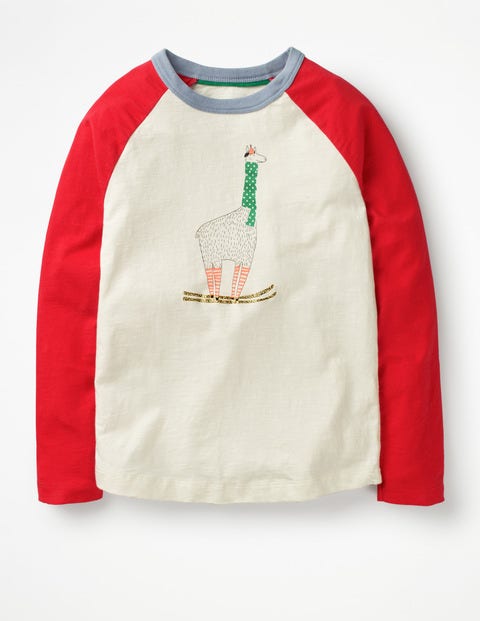 Festive Raglan T-Shirt - Ecru/Polish Red Llama Festive Raglan T-Shirt - Ecru/Polish Red Llama