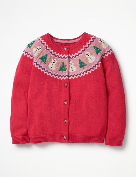 Festive Fun Cardigan - Polish Red Snowmen Festive Fun Cardigan - Polish Red Snowmen