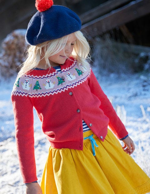 Festive Fun Cardigan - Polish Red Snowmen Festive Fun Cardigan - Polish Red Snowmen