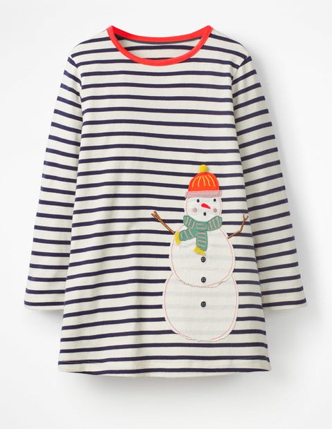 Festive Appliqué Tunic - Ecru/Prussian Blue Snowman Festive Appliqué Tunic - Ecru/Prussian Blue Snowman