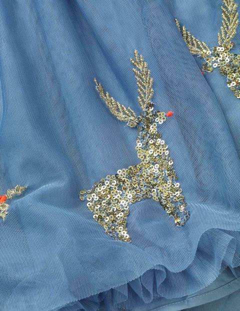 Velvet Appliqué Dress - Boathouse Blue Festive Scene Velvet Appliqué Dress - Boathouse Blue Festive Scene
