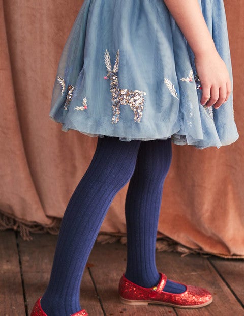 Velvet Appliqué Dress - Boathouse Blue Festive Scene Velvet Appliqué Dress - Boathouse Blue Festive Scene