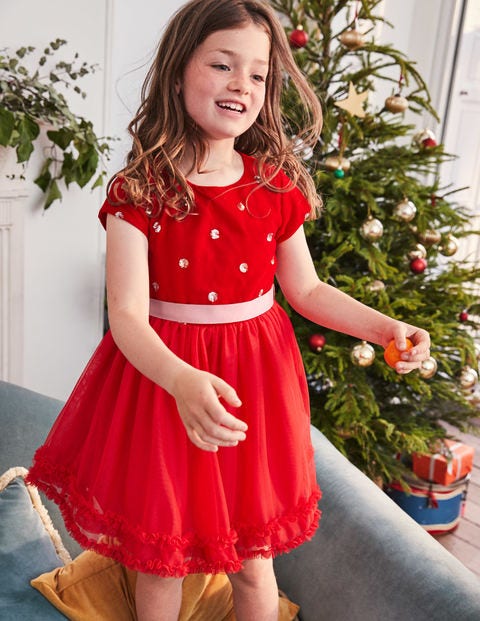 Velvet Appliqué Dress - Polish Red Sequin Spot Velvet Appliqué Dress - Polish Red Sequin Spot