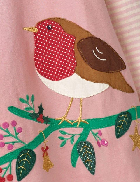 Festive Big Appliqué Dress - Vintage Pink Jolly Robin Festive Big Appliqué Dress - Vintage Pink Jolly Robin