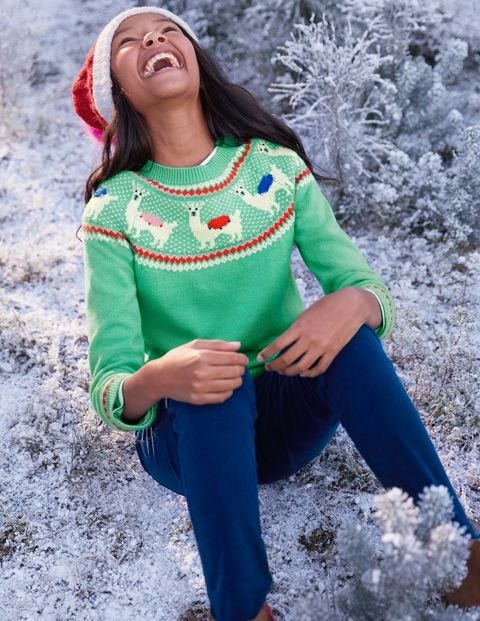 Llama Fair Isle Jumper - Jungle Green Llamas Llama Fair Isle Jumper - Jungle Green Llamas