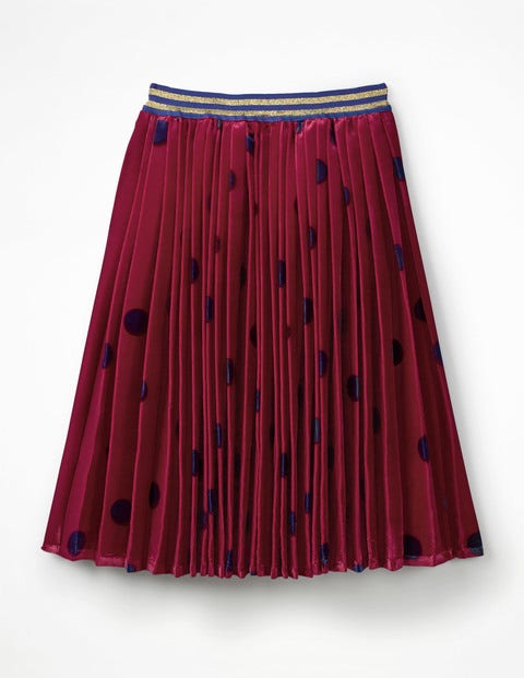 Pleated Velvet Midi Skirt - Bramble Red/Navy Spot Pleated Velvet Midi Skirt - Bramble Red/Navy Spot