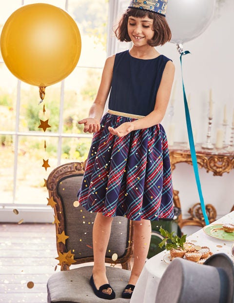 Check Party Dress - Prussian Blue/Engine Red Check Check Party Dress - Prussian Blue/Engine Red Check