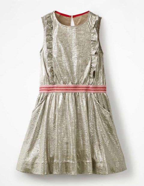 Metallic Ruffle Detail Dress - Metallic Silver Metallic Ruffle Detail Dress - Metallic Silver