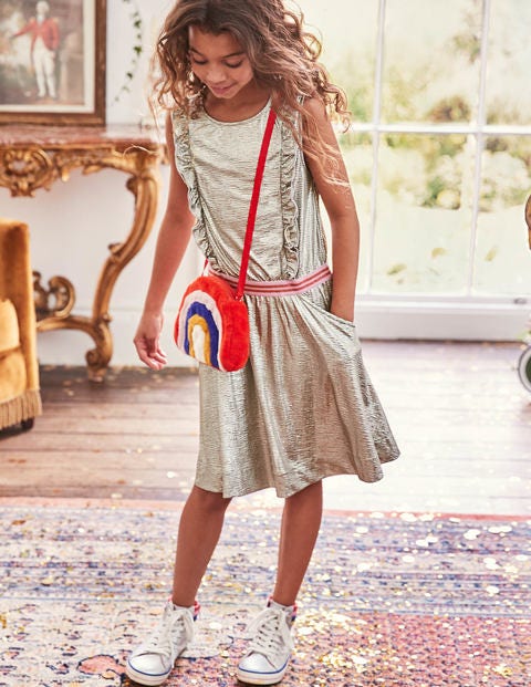 Metallic Ruffle Detail Dress - Metallic Silver Metallic Ruffle Detail Dress - Metallic Silver