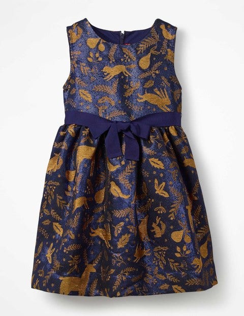 Festive Jacquard Dress - Prussian Blue Winter Woodblock Festive Jacquard Dress - Prussian Blue Winter Woodblock