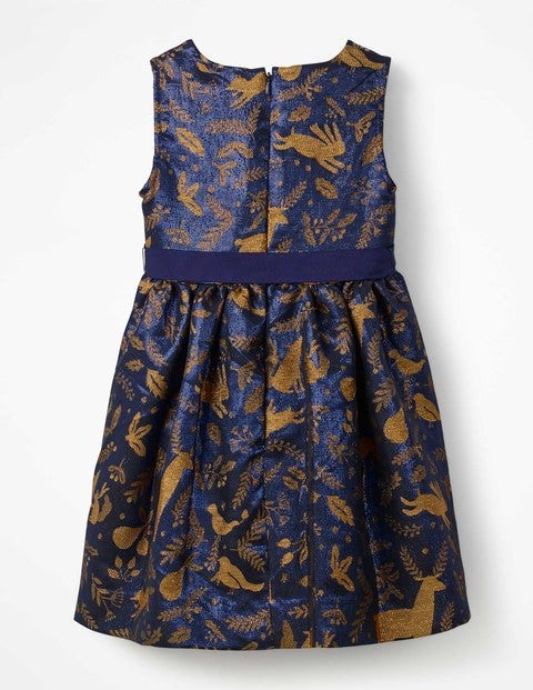 Festive Jacquard Dress - Prussian Blue Winter Woodblock Festive Jacquard Dress - Prussian Blue Winter Woodblock