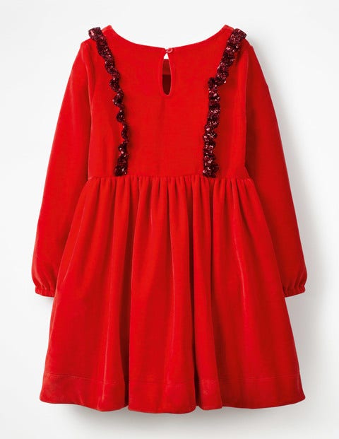 Sparkly Trim Velour Dress - Polish Red Sparkly Trim Velour Dress - Polish Red