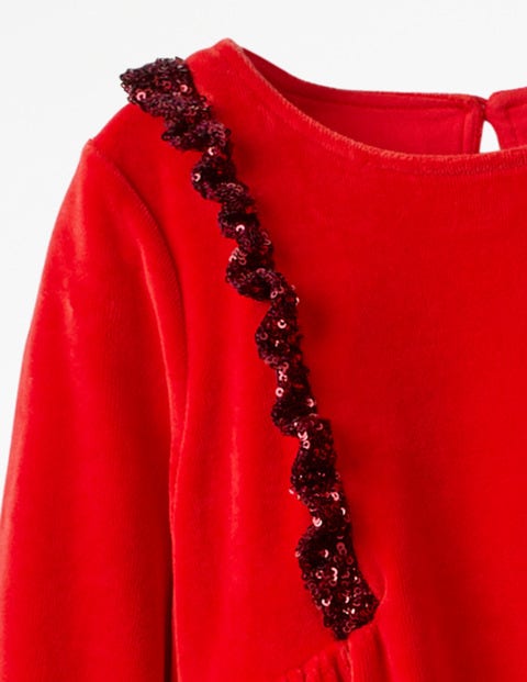 Sparkly Trim Velour Dress - Polish Red Sparkly Trim Velour Dress - Polish Red