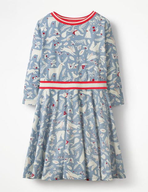 Printed Jersey Ballerina Dress - Boathouse Blue Woodblock Printed Jersey Ballerina Dress - Boathouse Blue Woodblock