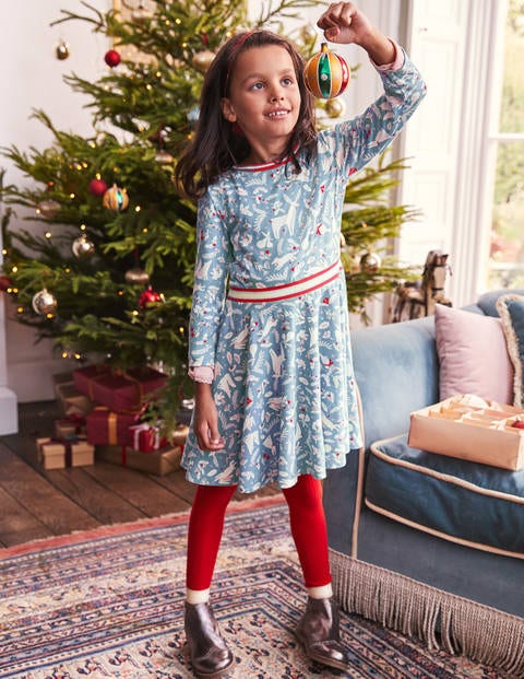 Printed Jersey Ballerina Dress - Boathouse Blue Woodblock Printed Jersey Ballerina Dress - Boathouse Blue Woodblock