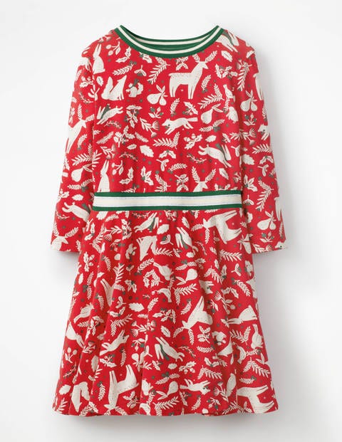 Printed Jersey Ballerina Dress - Polish Red Woodblock Printed Jersey Ballerina Dress - Polish Red Woodblock