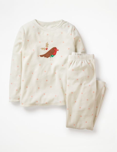Velour Pyjama Set - Ivory/Provence Dusty Pink Spot Velour Pyjama Set - Ivory/Provence Dusty Pink Spot
