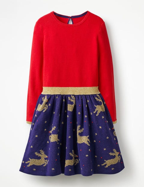 Reindeer Knitted Dress - Prussian Blue Reindeer Knitted Dress - Prussian Blue