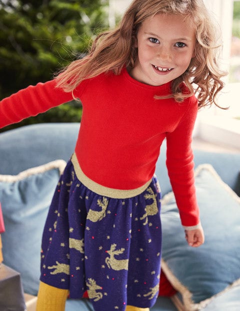 Reindeer Knitted Dress - Prussian Blue Reindeer Knitted Dress - Prussian Blue