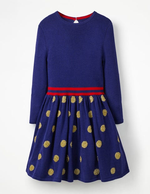Metallic Spot Knitted Dress - Prussian Blue/Gold Spots Metallic Spot Knitted Dress - Prussian Blue/Gold Spots
