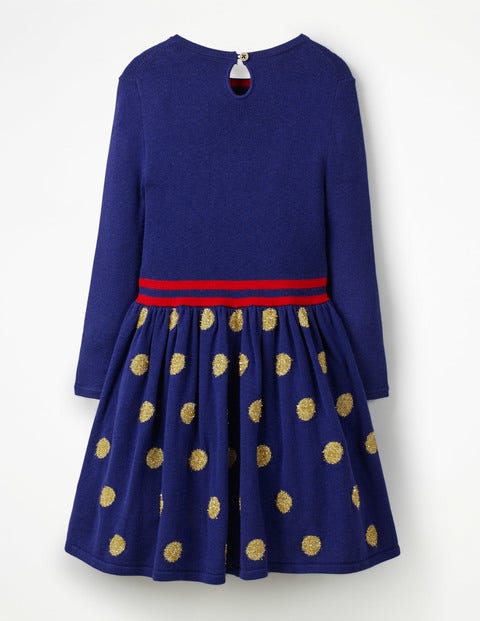 Metallic Spot Knitted Dress - Prussian Blue/Gold Spots Metallic Spot Knitted Dress - Prussian Blue/Gold Spots