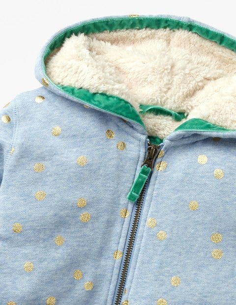 Printed Shaggy Zip-Through - Blue Marl Foil Spot Printed Shaggy Zip-Through - Blue Marl Foil Spot