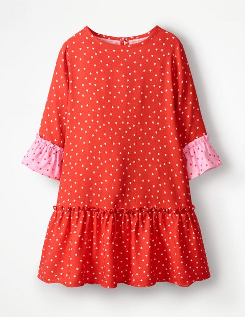 Frill Sleeve Printed Dress - Beam Red Sweet Hearts Frill Sleeve Printed Dress - Beam Red Sweet Hearts