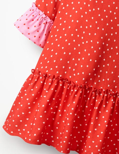Frill Sleeve Printed Dress - Beam Red Sweet Hearts Frill Sleeve Printed Dress - Beam Red Sweet Hearts