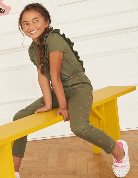 Frilly Woven Jumpsuit - Khaki Green Sweet Hearts Frilly Woven Jumpsuit - Khaki Green Sweet Hearts