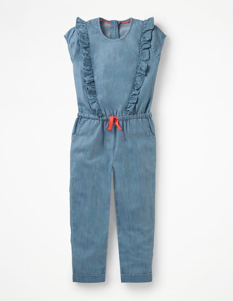 Frilly Woven Jumpsuit - Indigo Chambray Frilly Woven Jumpsuit - Indigo Chambray