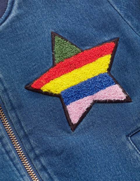 Jersey Denim Bomber Jacket - Mid Vintage/Rainbow Star Jersey Denim Bomber Jacket - Mid Vintage/Rainbow Star