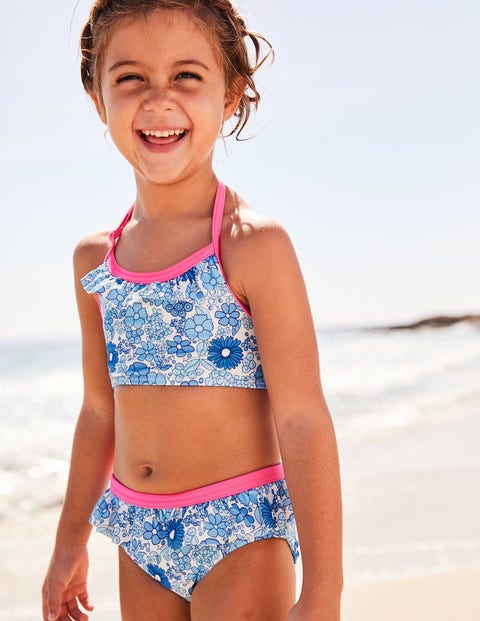 Ruffle Bikini Top - Blue Wallpaper Floral Ruffle Bikini Top - Blue Wallpaper Floral